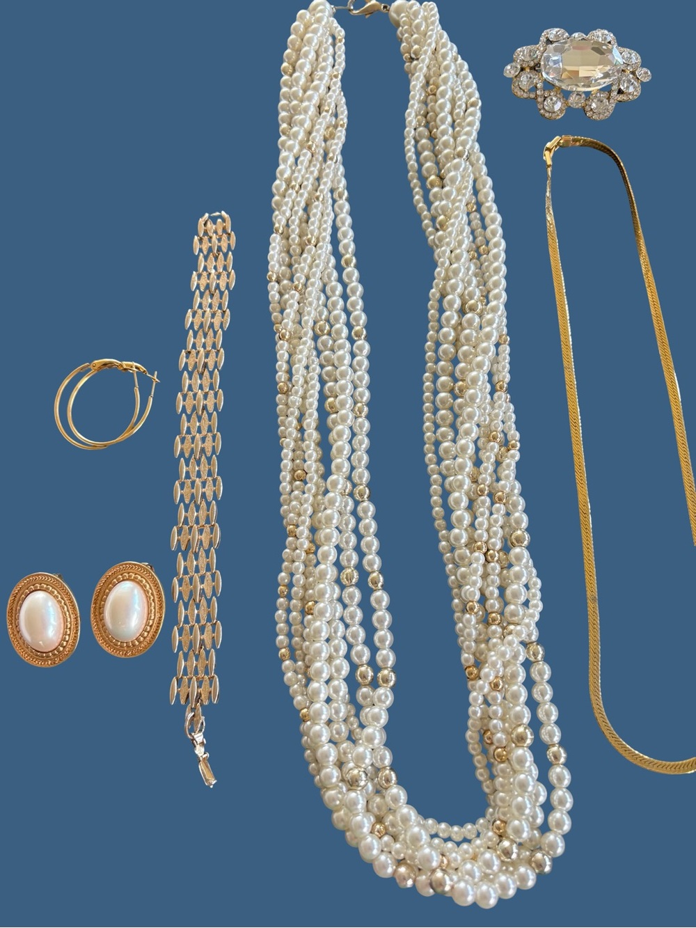 Classic Multi-Strand Pearl Necklace with Gold Accents - Women's Jewelry